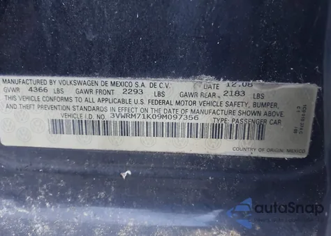 2009 Volkswagen Jetta Se from USA, damaged, VIN 3VWRM71K09M097356